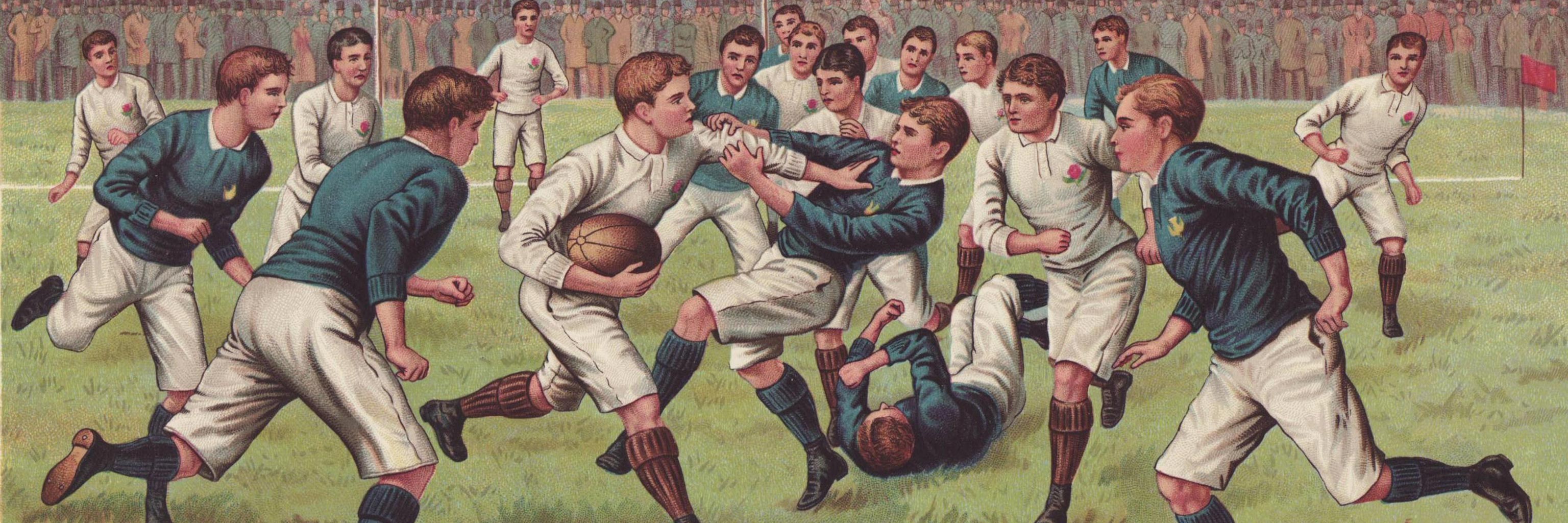 Rugby football match between England and Scotland, c. 1880