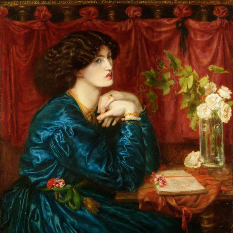 Dante Gabriel Rossetti - Jane Morris (The Blue Silk Dress) (a woman sitting at a desk)